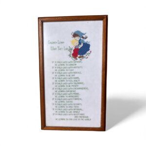 Vintage Framed Cross-Stitch "Children Learn What They Live" Poem Wall Art